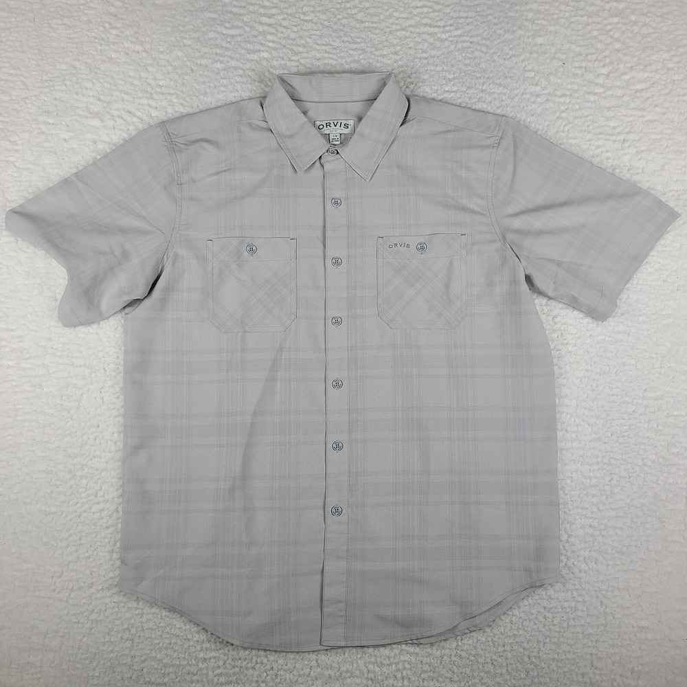 Orvis Dress Shirt Mens Large Gray Plaid Solid Fro… - image 1